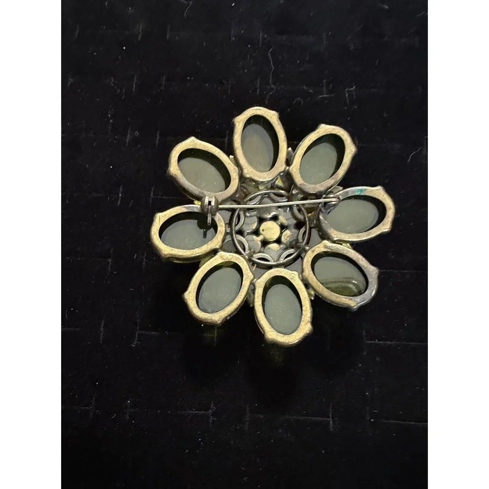 Large Statement Flower Brooch Green Faceted Stones Vintage Style Floral Pin